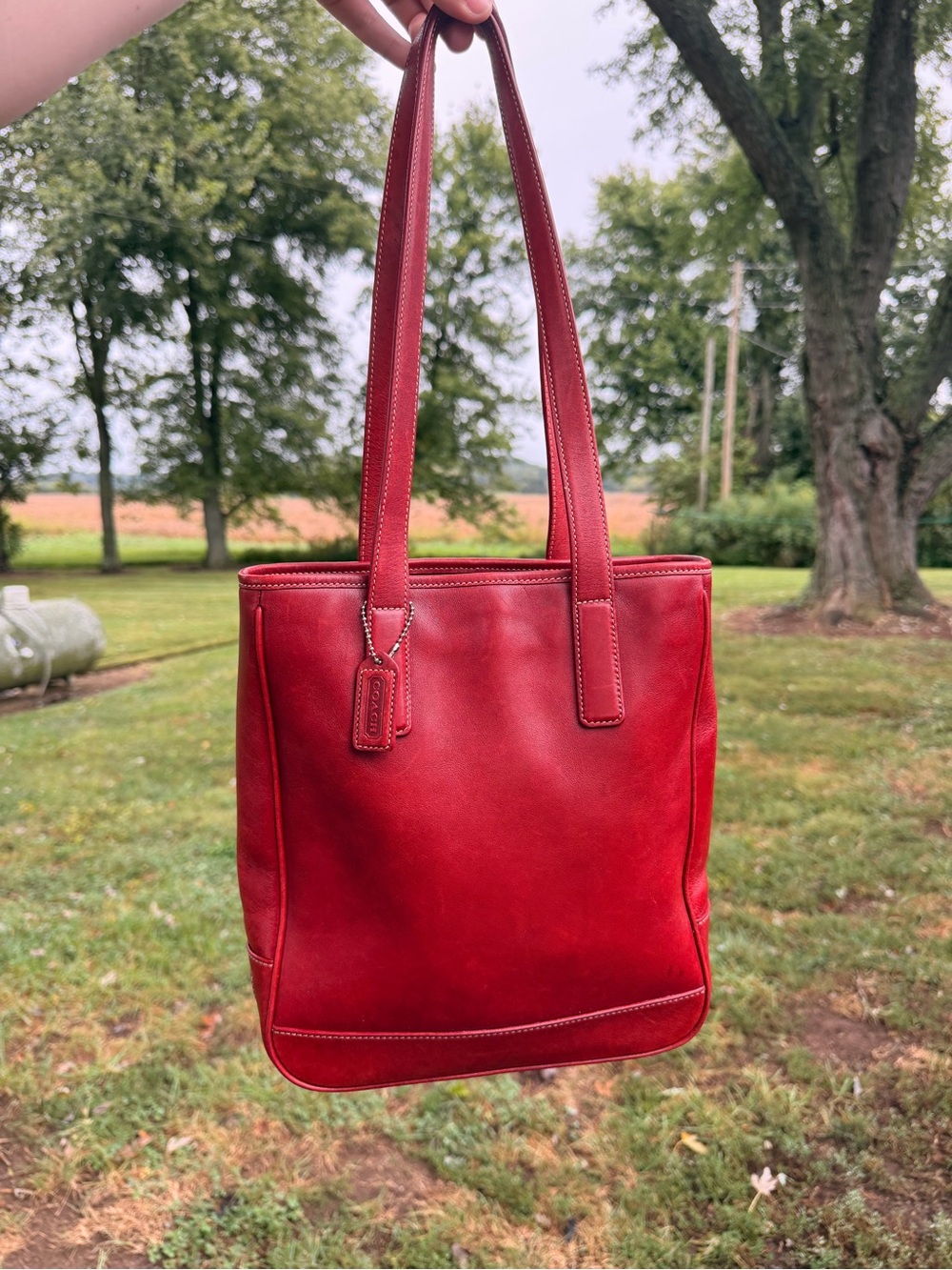 Coach Red Leather Tote with Double Straps